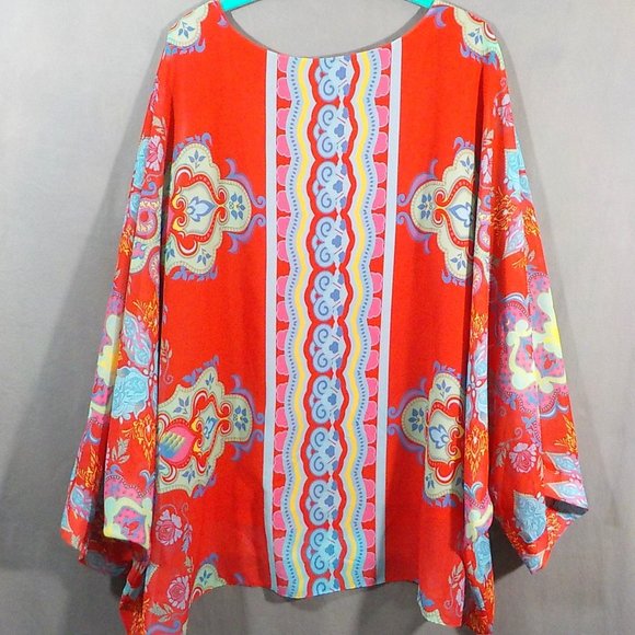 Colleen Lopez Red Boho Chic Sheer Layered Blouse Plus Size 2X - Picture 2 of 8